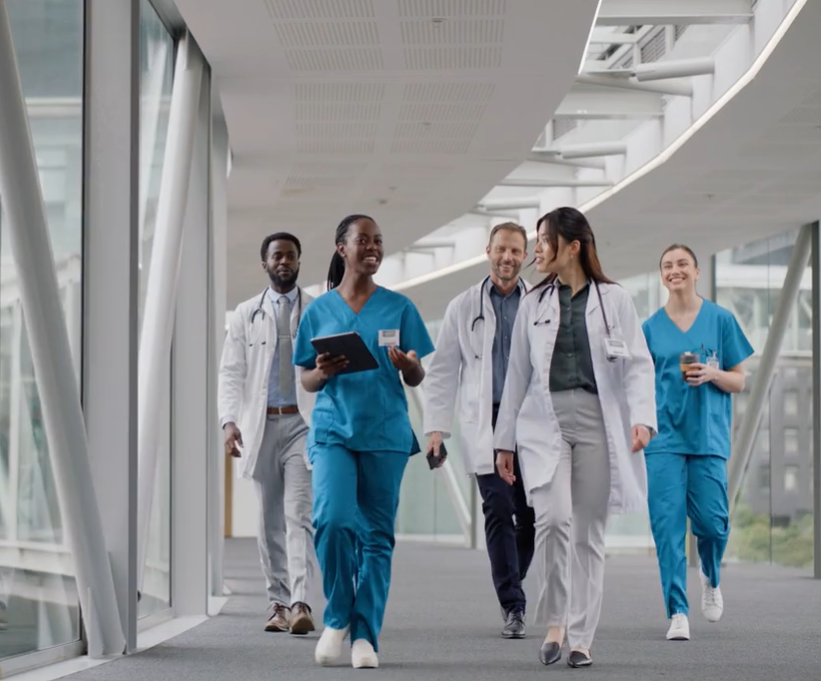 Locum tenens doctors walking through hospital