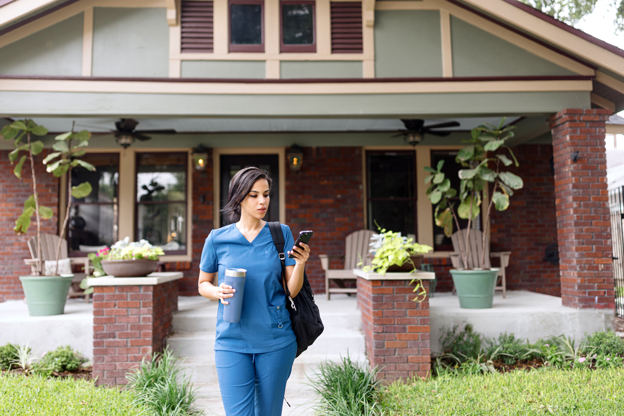 Female nurse going to work in the morning
